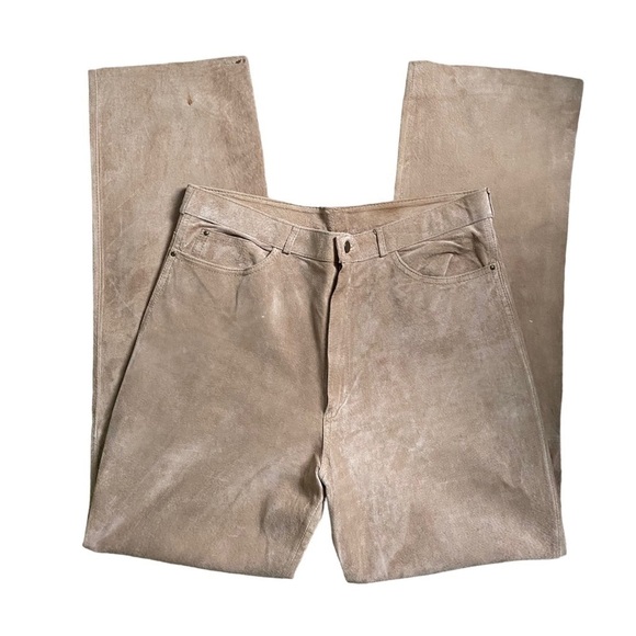 Vintage Tattersale Tan Suede High Waisted Straight Leg Pants Women’s Size 12 - Picture 2 of 11